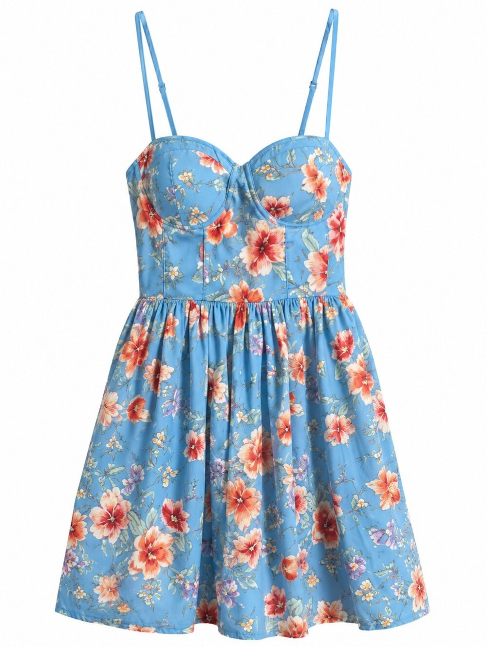 Band of the Free Women’s Small Blue Floral Mini Dress Fit & Flare Spaghetti